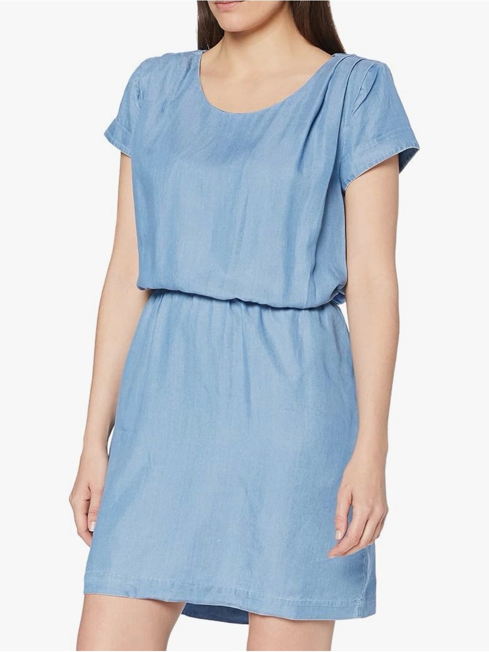 WHYRED Light Blue Chambray Dress Cap Sleeve Pockets Style Elay Indigo